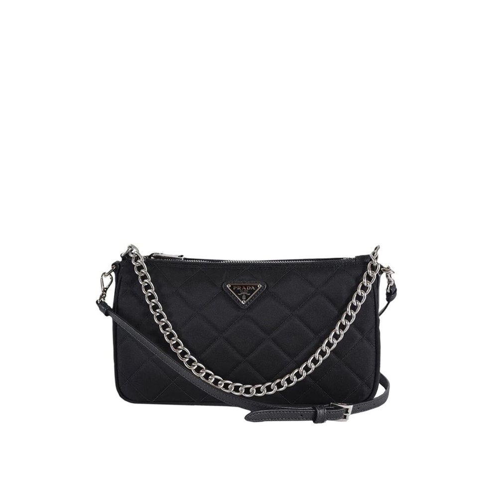 Prada Quilted Tessuto Nylon Chain bag in Black, authentic